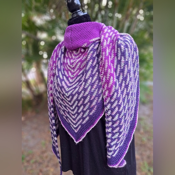 SOLD One of a Kind Warm and Cozy Knit Shawl Purple Pink Hand Dyed Wool Cashmere - Picture 7 of 15